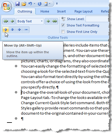 Moving a paragraph up in Outline view