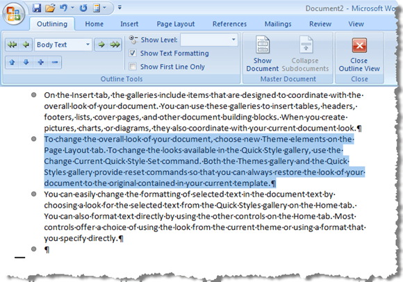 Paragraph moved up in Outline view