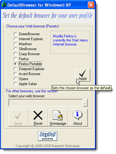 DefaultBrowser main window
