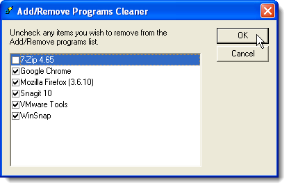 Add/Remove Programs Cleaner dialog box