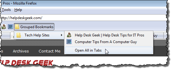 Bookmarks added to toolbar