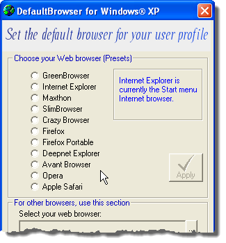 No preset browser selected
