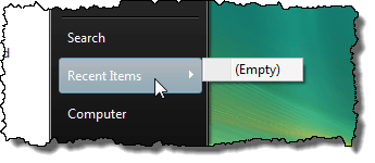 Empty Recent Items list on the Start menu in Vista