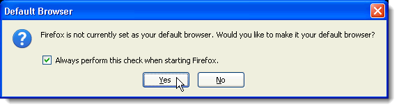 Firefox is not the default browser message