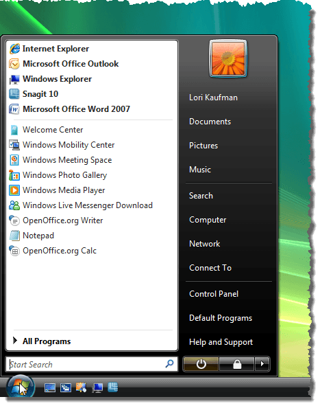 No Recent Items list on Start menu in Vista