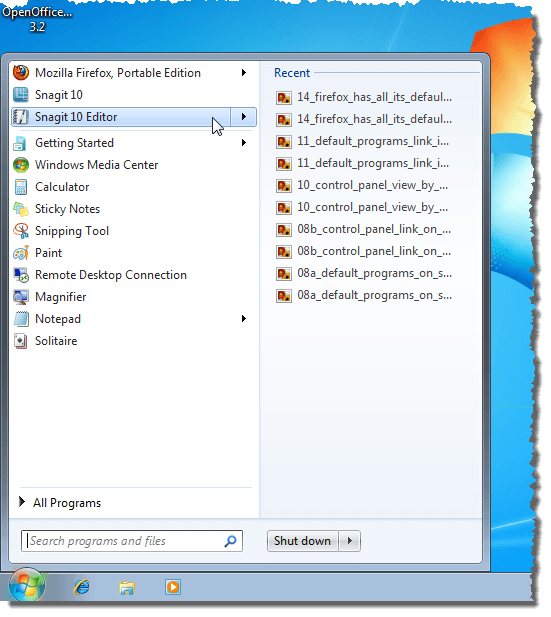 A Jumplist on the Start menu in Windows 7