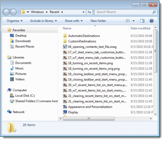 Full Recent Items list in Explorer in Windows 7