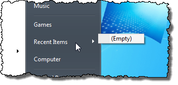 Empty Recent Items list on the Start menu in Windows 7