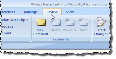 Clicking the Review tab in Word 2007