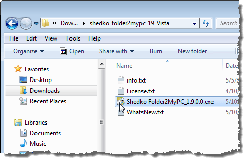 Running the Folder2MyPC installation file