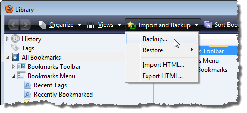 Selecting Backup option