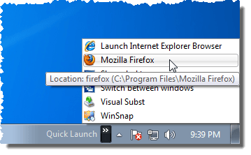 Default Quick Launch Bar on right side of the Taskbar