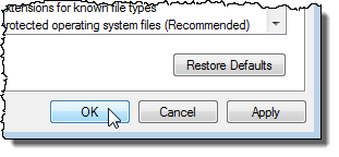 Closing the Folder Options dialog box