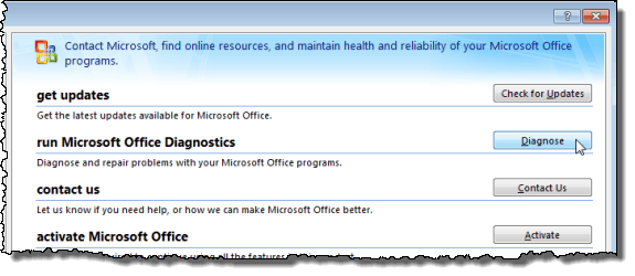 Running Microsoft Office Diagnostics