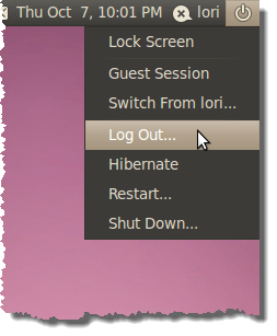 Selecting the Log Out option on the Power menu