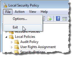 Closing the Local Security Policy editor
