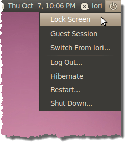 Selecting the Lock Screen option on the Power menu