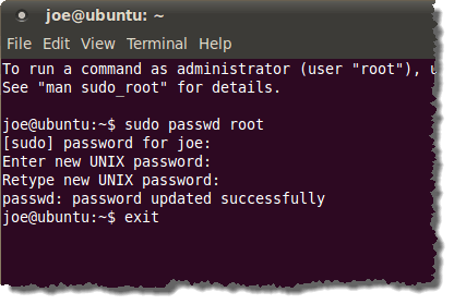 Changing the root password in the Terminal window
