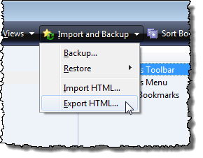 Exporting Bookmarks as an HTML file