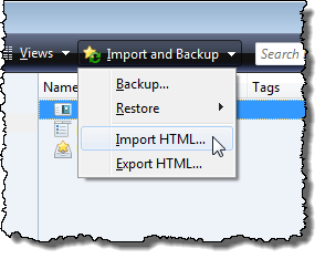 Selecting the Import HTML option
