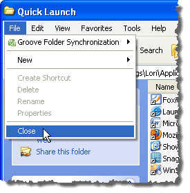 Closing the Quick Launch folder