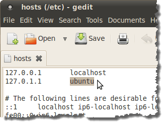 Highlighting the old hostname in the hosts file