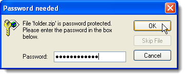 Password needed to access new compressed folder's contents