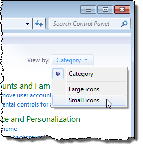 Selecting to view by Small icons