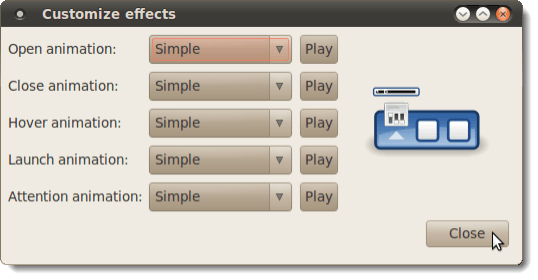 Customize effects dialog box