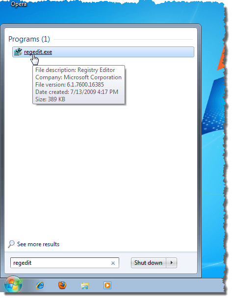 Opening the Registry Editor in Windows 7