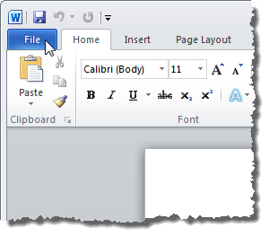 Clicking the File tab in Word 2010