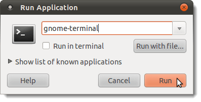 Opening a Terminal window using the Run Application dialog box