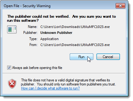 Security Warning dialog box