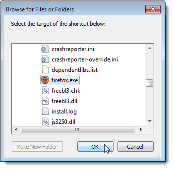 Browsing for the Firefox executable file