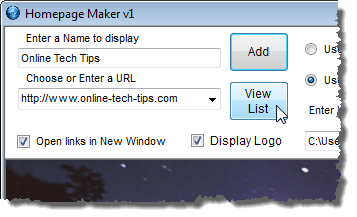 Clicking the View List button