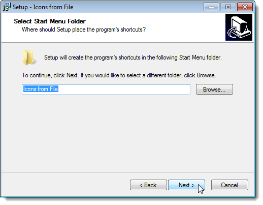 Select Start Menu Folder