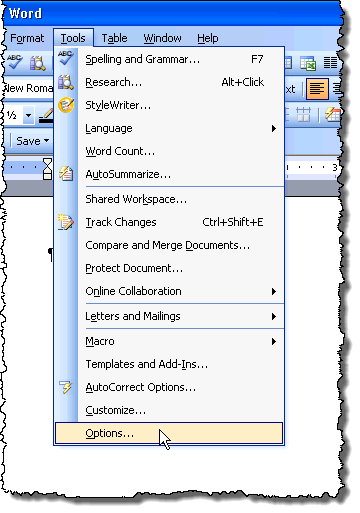 Selecting Options from the Tools menu