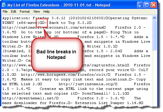 Bad line breaks in Notepad