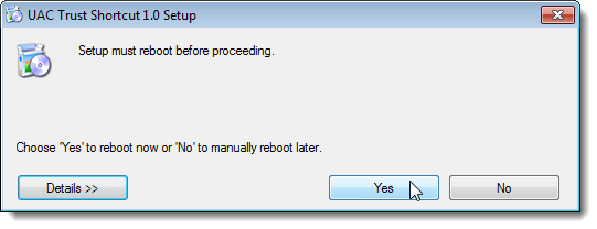Dialog box to reboot computer
