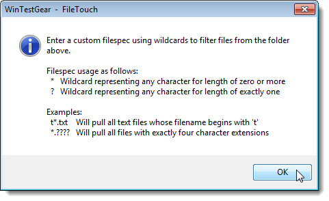 Custom filespec help dialog box