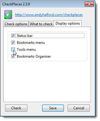 Display options tab