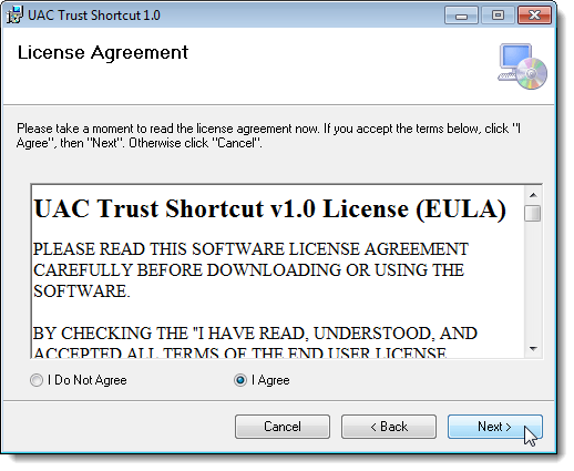 UAC Trust Shortcut License Agreement