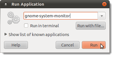Opening the System Monitor using the Run Application dialog box
