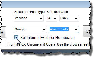 Selecting Set Internet Explorer Homepage
