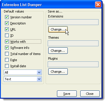 Changing default Extensions Save As filename