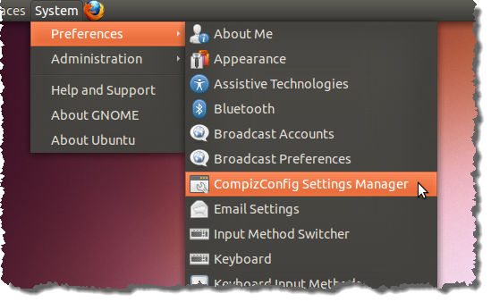 Opening the CompizConfig Settings Manager