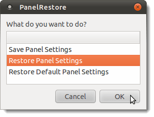 Selecting the Restore Panel Settings option