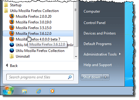 Utilu Mozilla Firefox Collection on the Start menu