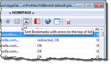 Moving bookmarks with errors to the top of the list