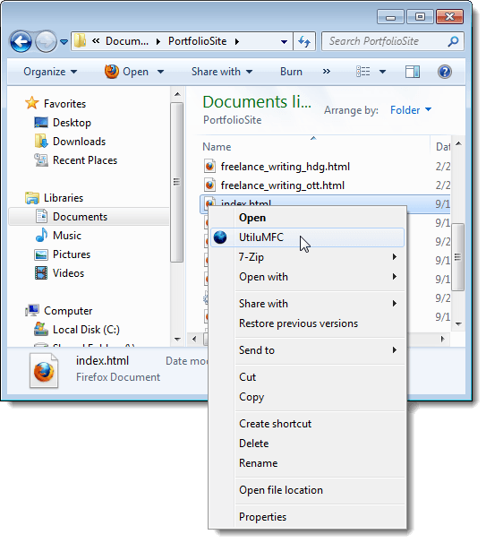 Opening HTML file using Utilu on context menu